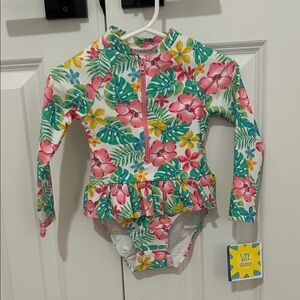 Little Me Pink and Green Floral Rashguard
